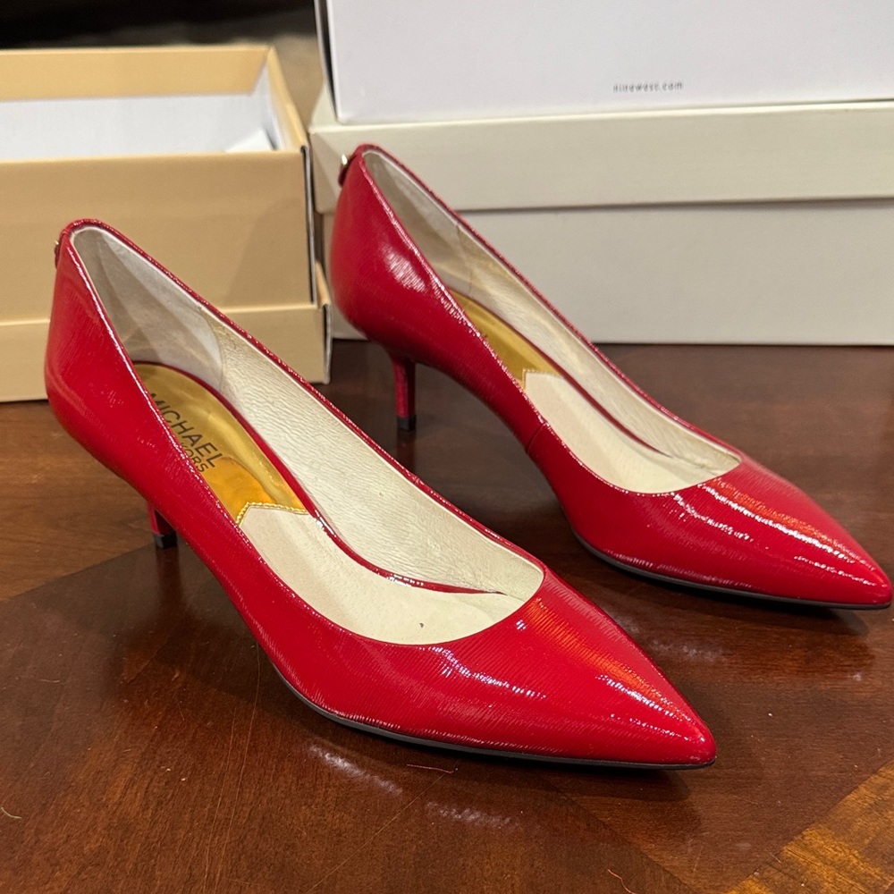Michael Kors Red Patent Pointed-Toe Kitten Heels